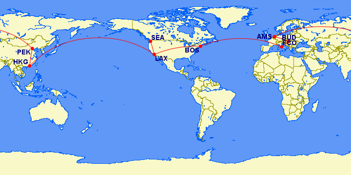 Map of my round-the-world journey for under $500.