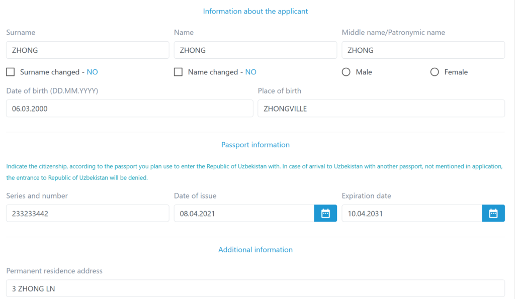 Biographical data screen